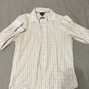 H&M Men's White and Brown Checkered Shirt